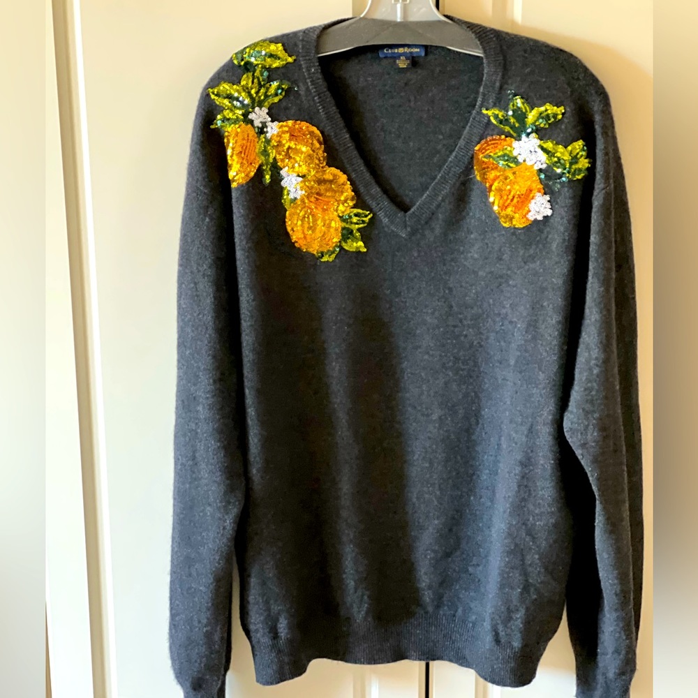 Estate Cashmere Club Room Sweater Lemon Sequins
